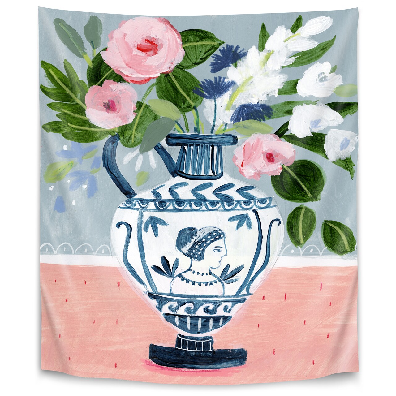 Mykonos Urn Bouquet Blue by Sharon Montgomery  Wall Tapestry - Americanflat